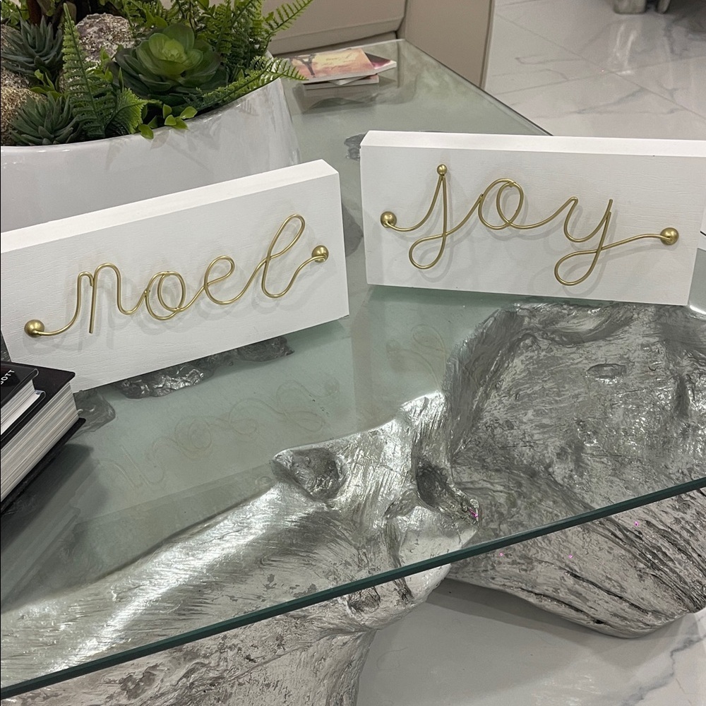 Gold and White Holiday Decor Signs